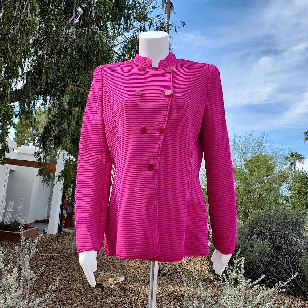 GIORGIO ARMANI Fuchsia Wool Blazer 46 Minimalist Cadet Jacket 90s Italy VINTAGE - Picture 4 of 16